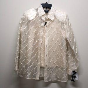 Ann May 2 pc Organza Cream Silk Blouse, sz Small